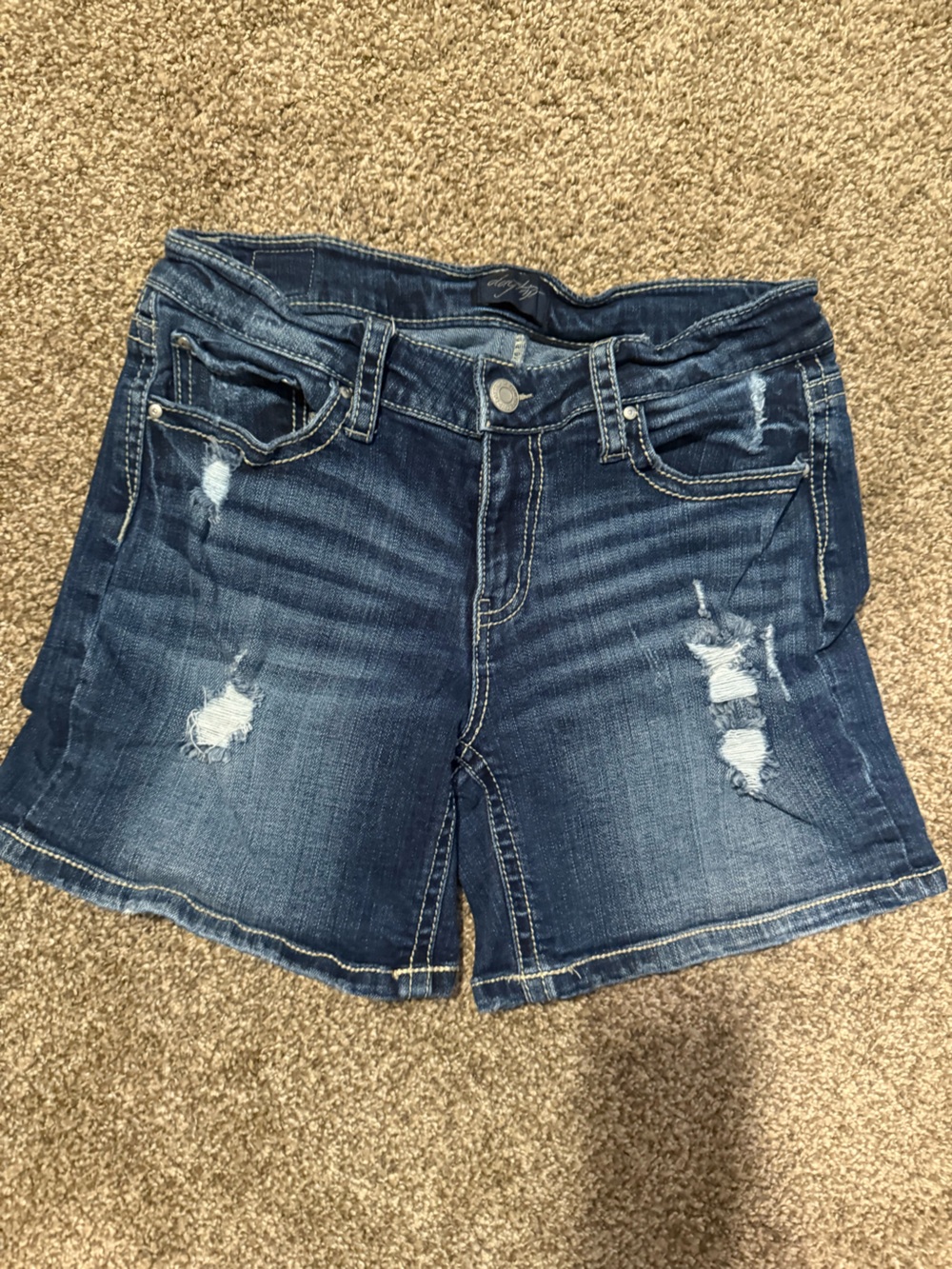 Daytrip Distressed Dark Blue Denim Shorts